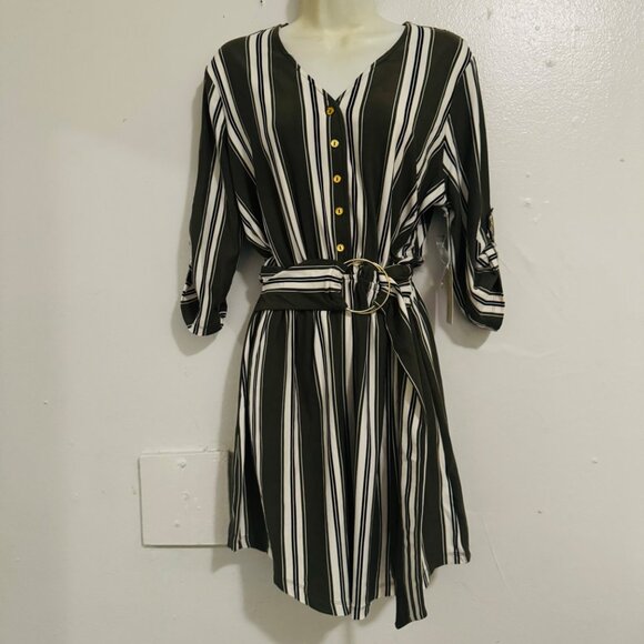 Stella Tweed Dress Womens Size Medium Olive Green/White color 3/4 sleeve New - Picture 3 of 12